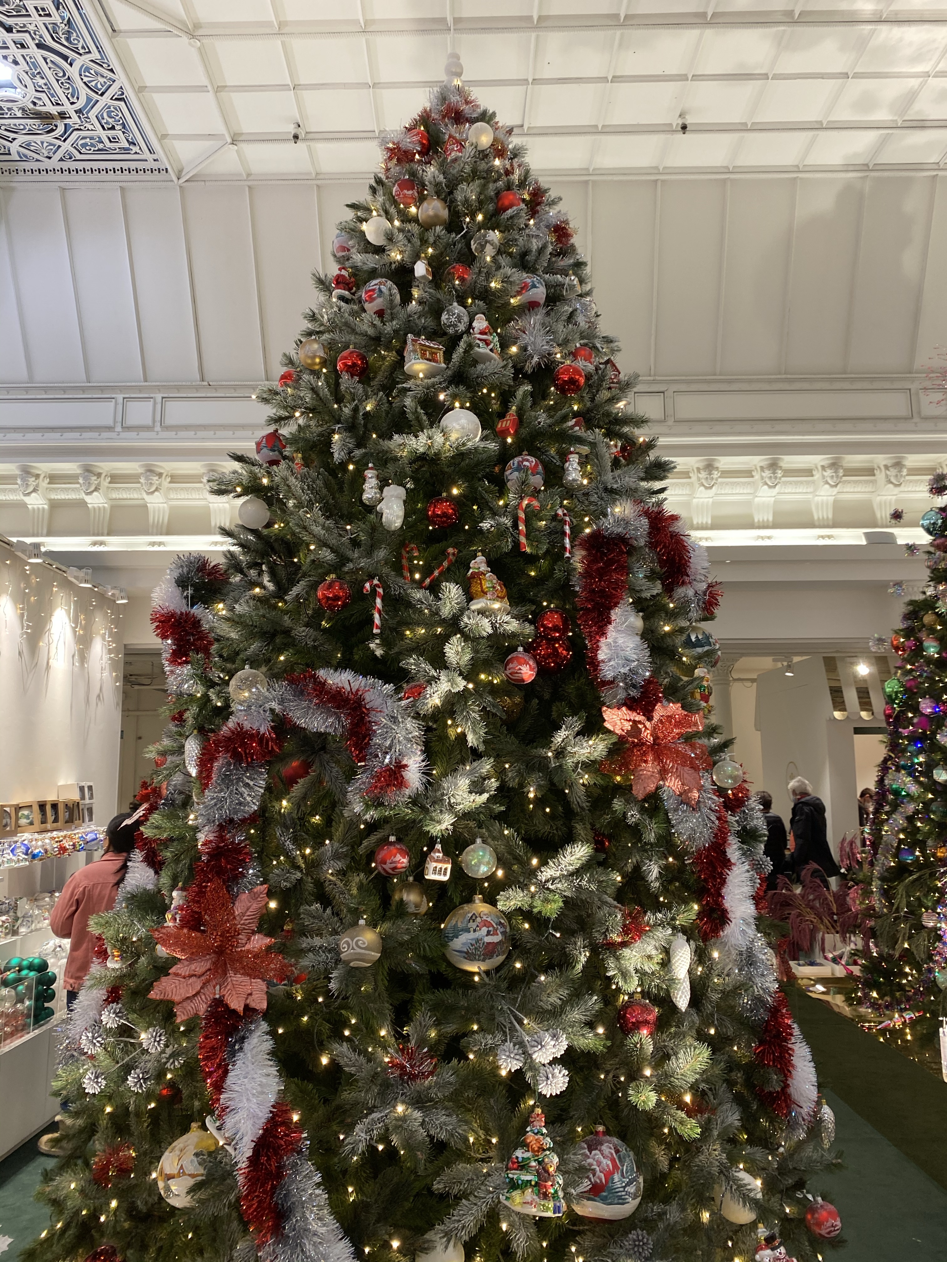 A traditional Christmas tree at the Bon marché in Paris