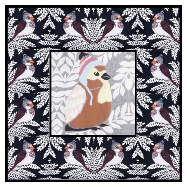 Adorable birds in a cold fern forest