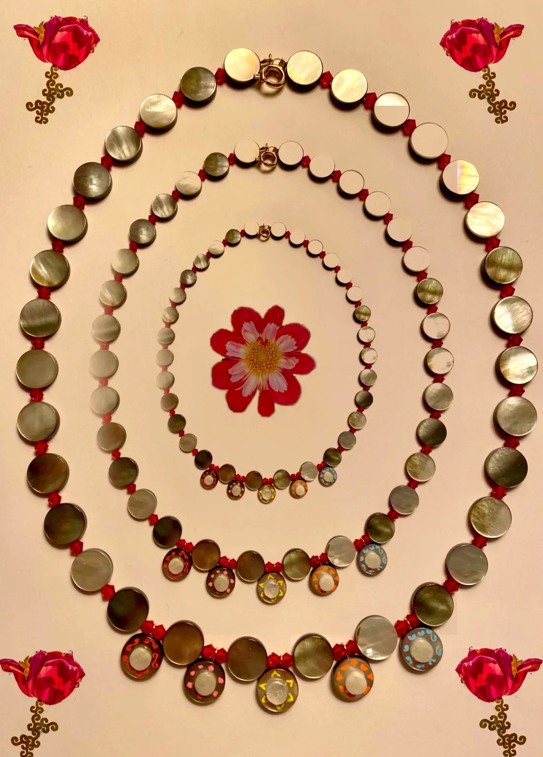 Red and black mother  of pearl