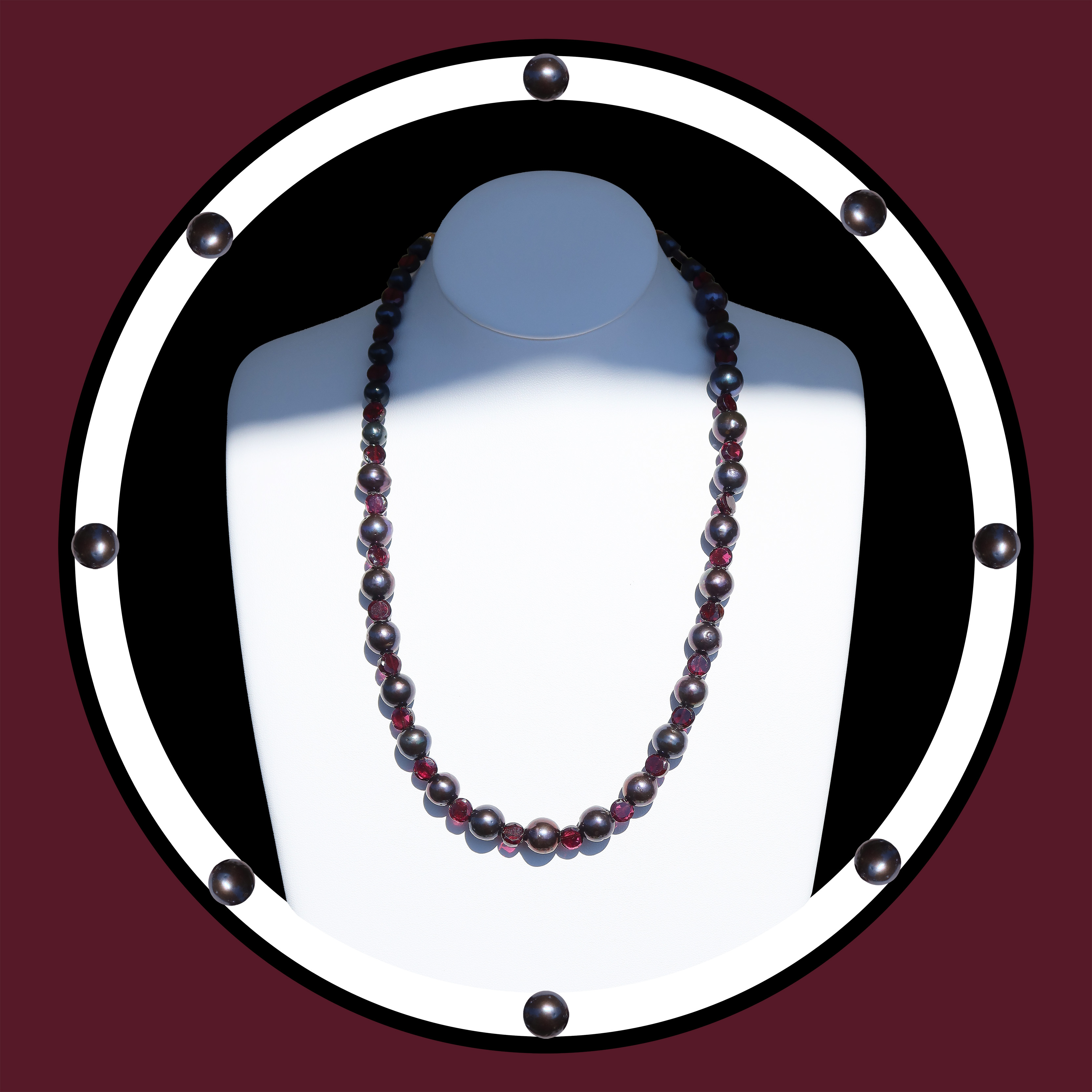 BLACK PEARL NECKLACE - Garnet, black pearls - Missloveschic