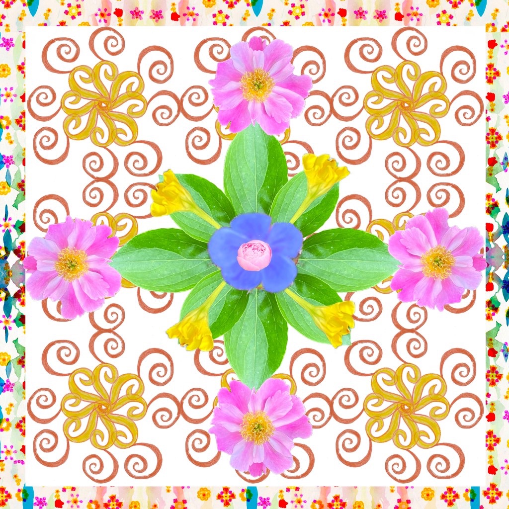 Flowers among swirls